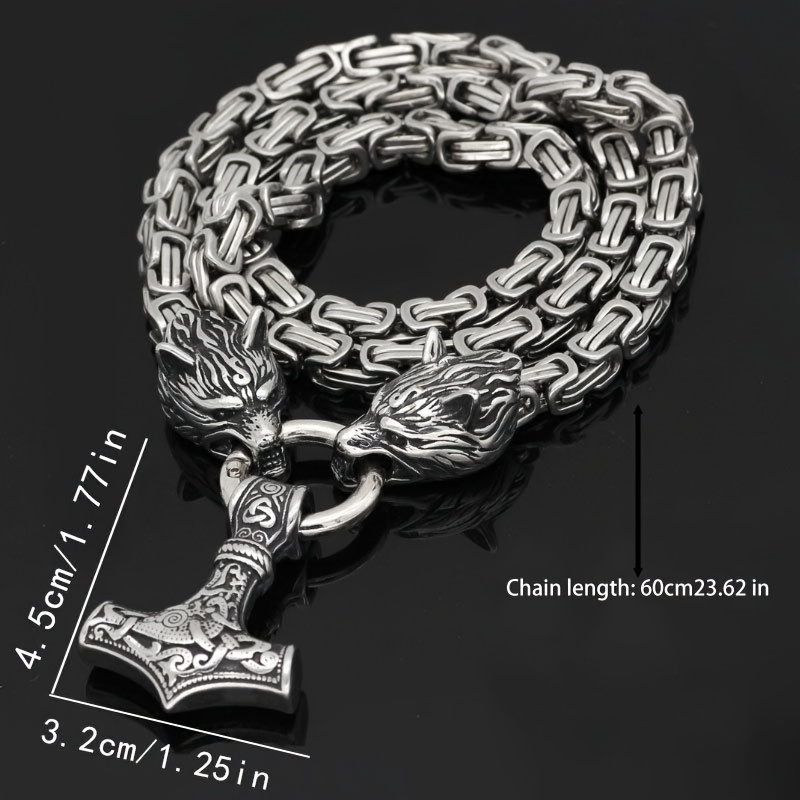 Men's Stainless Steel Wolf Head Pendant Viking Amulet Necklace
